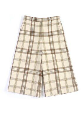 Gucci Wool 100% Check Pattern Shorts Wide Pants Beige 44